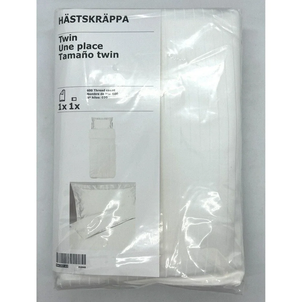 New Ikea Hastskrappa Twin Duvet cover and pillowcase, white 600 Thread count